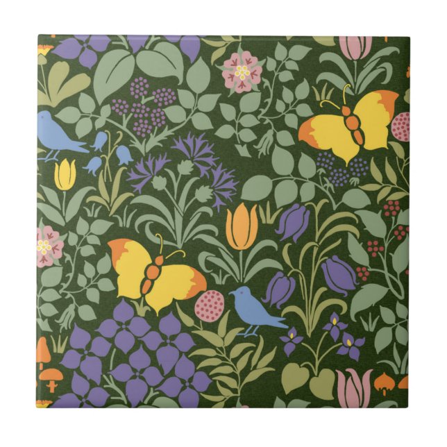 Voyseys Wildblommor Ceramic Tile Kakelplatta (Framsidan)