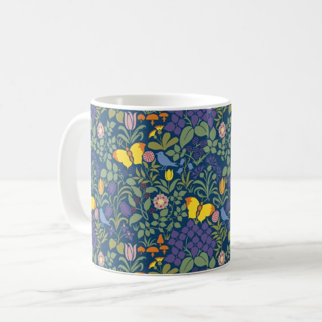 Voyseys Wildblommor, Mörk blått kaffet Mugg (Framsida vänster)