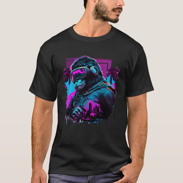 VR Gamer Gorilla in VR Headset Virtuell Reality Ga T Shirt (Framsida)