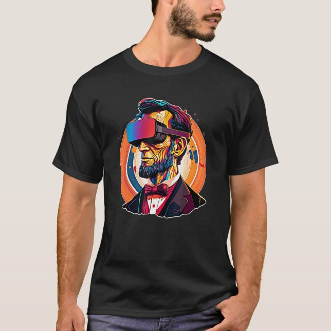 VR Headset Abraham Lincoln Video Game Virtual Real T Shirt (Framsida)