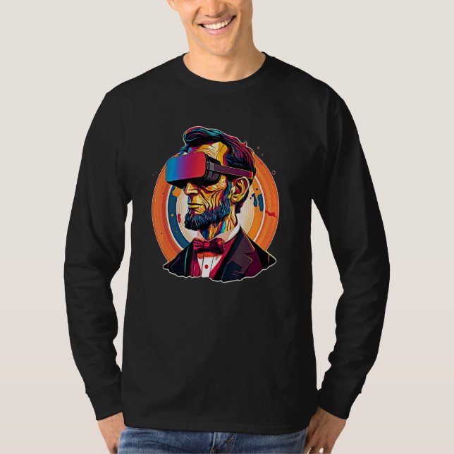 VR Headset Abraham Lincoln Video Game Virtual Real T Shirt (Framsida)