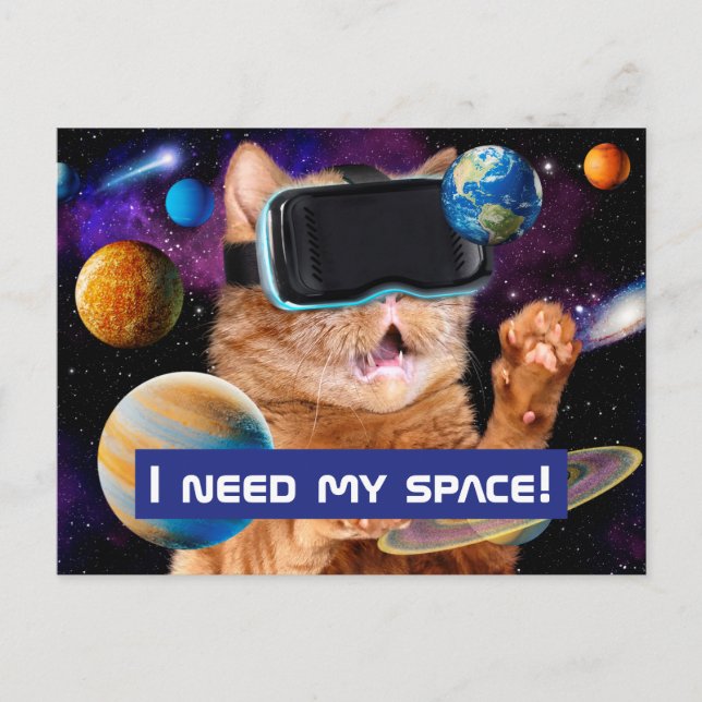 VR Kat i rymden Inbjudan Vykort (Framsida)
