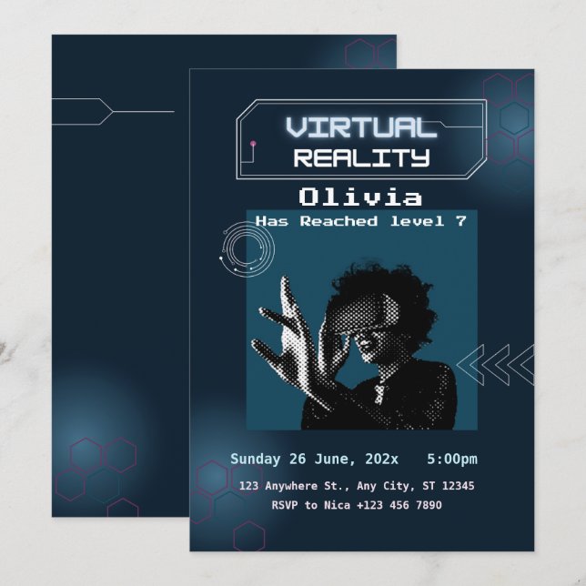 VR Virtuell Reality Födelsedagsfest inbjudan (Fram/baksida)