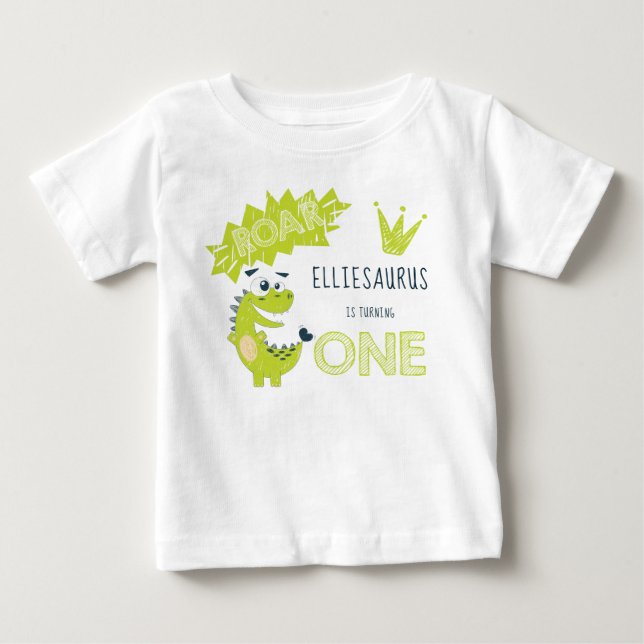 VRAK Grön Dinosaur Första Födelsedag Tjej T Shirt (Framsida)