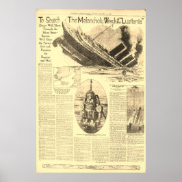 Vraket av Lusitania tidningsartiklar Poster