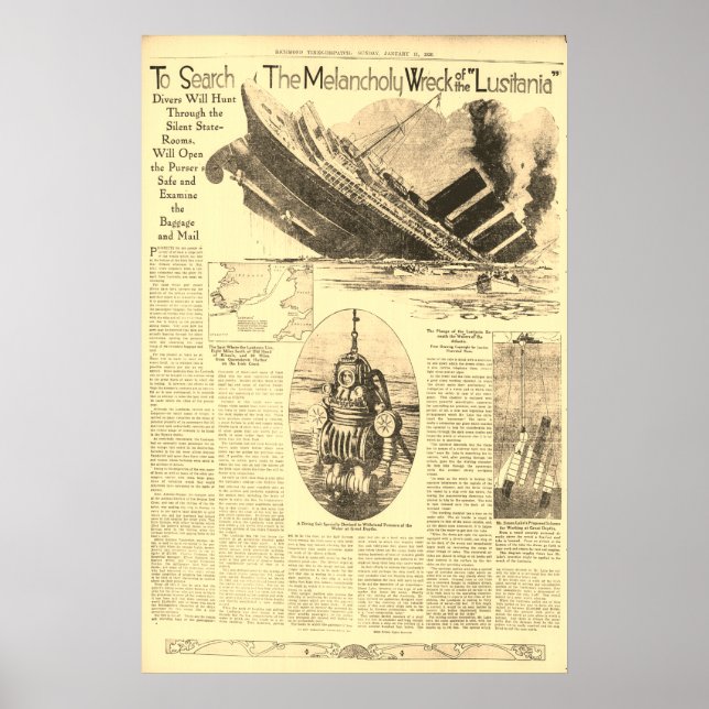 Vraket av Lusitania tidningsartiklar  Poster (Framsidan)