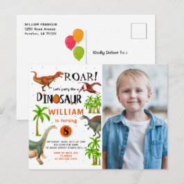 Vrål Dinosaur Djungel Födelsedags Foto Inbjudan