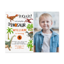 Vrål Dinosaur Djungel Födelsedags Foto Inbjudan