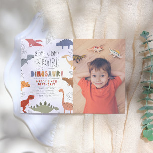Vrål! Färgstarka dinosaurier Photo Boy Födelsedags Inbjudningar