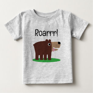 Vråla brun björn kartong rolig baby t-shirt
