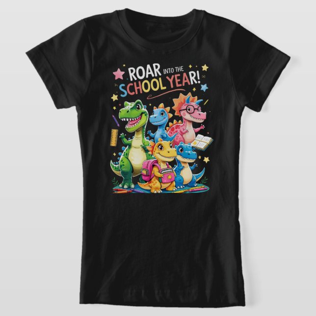 Vråla in till läsåret – Söt dinosaurie tillbaka ti T Shirt (Laydown)