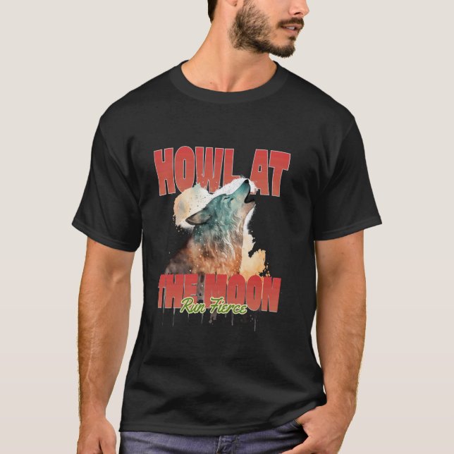 Vråla mot månen rasande varg t shirt (Framsida)
