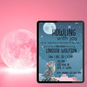 Vrålande av glädje, rosa varg baby shower inbjudningar