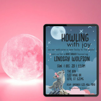 Vrålande av glädje, rosa varg baby shower inbjudningar