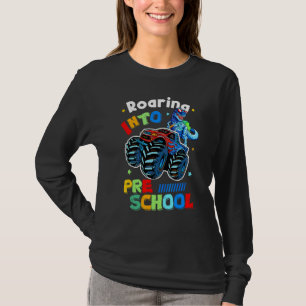 Vrålande Förskole Monster Truck Dinosaurie Tillbak T Shirt