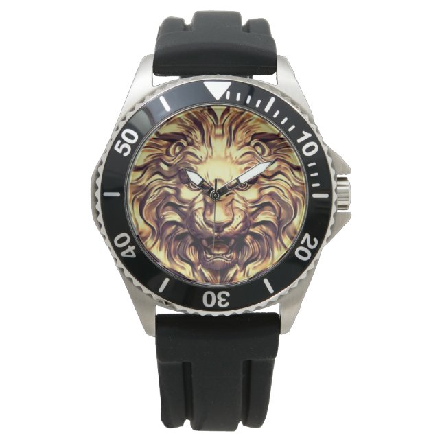 Vrålande Guld Lejon Huvud eWatch Ur Armbandsur (Framsida)