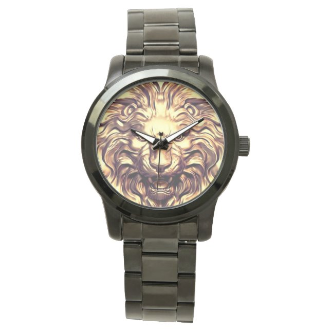 Vrålande Guld Lejon Huvud eWatch Ur Armbandsur (Framsida)