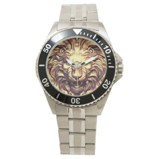 Vrålande Guld Lejon Huvud eWatch Ur Armbandsur (Framsida)
