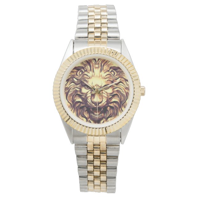 Vrålande Guld Lejon Huvud eWatch Ur Armbandsur (Framsida)