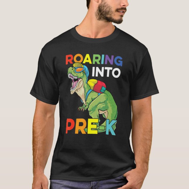 Vrålande in i förskola Åter till skolan Dinosaurie T Shirt (Framsida)
