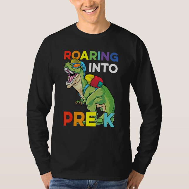 Vrålande in i förskola Åter till skolan Dinosaurie T Shirt (Framsida)