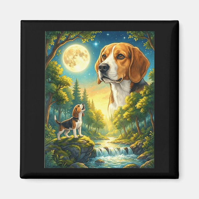 Vrålande mot månen meme djur hund beagle  magnet (Framsidan)