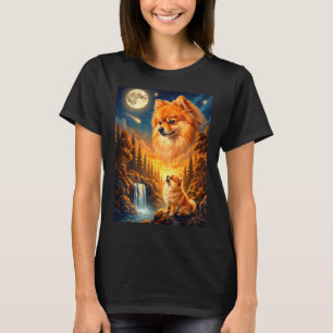 Vrålande mot månen meme djur hund pomeranian t shirt