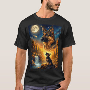 Vrålande mot månen meme djur hund tysk schäfer t shirt