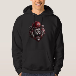 Vrålande röd lejonmaskot – Premium 3D metalliskt l Hoodie