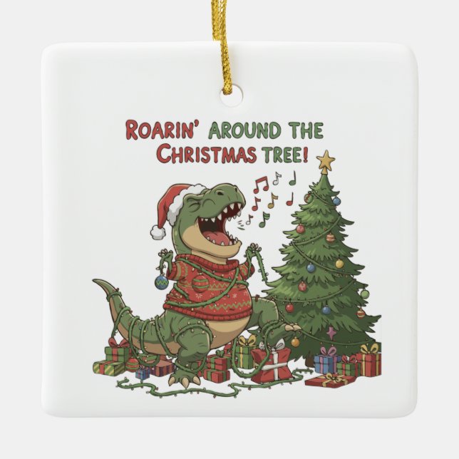 Vrålande Runt Julgranen Rolig T-Rex Julgransprydnad Keramik (Framsida)