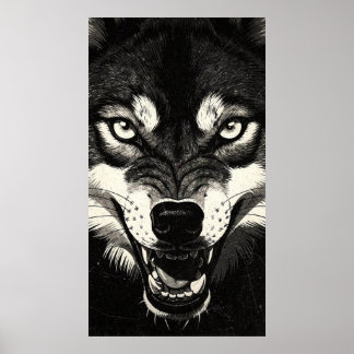 Vrålande varg 50-tals svart-vit grafikstil poster