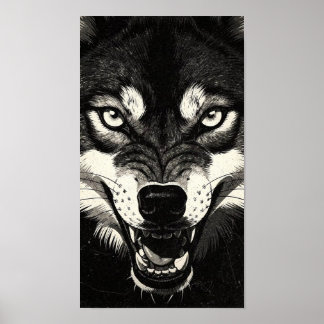 Vrålande varg 50-tals svart-vit grafikstil poster