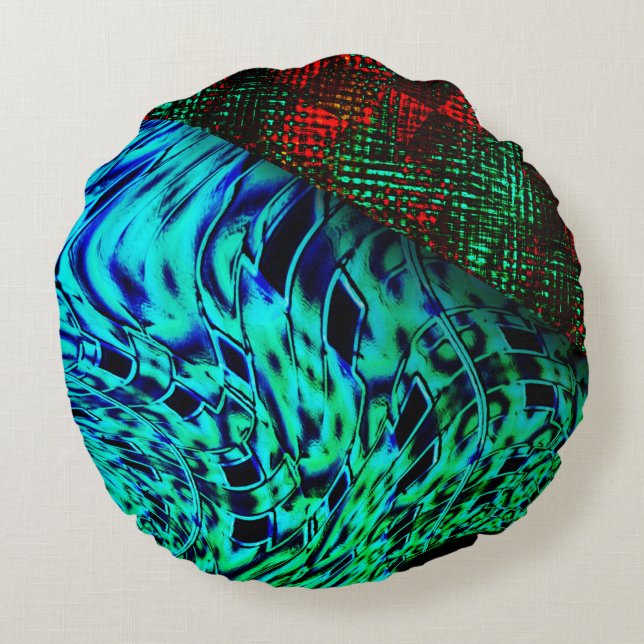 Vrid effekten i grönt blått, rött fyrkantigt detal rund kudde (Baksidan)