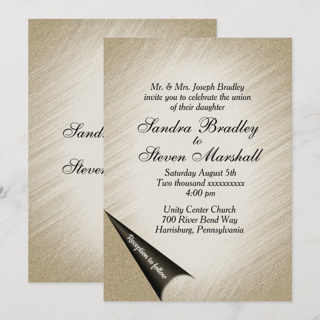 Vrid sidans inbjudan till bröllopsinbjudan mot Gul (Fram/baksida)