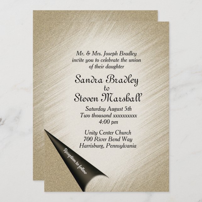 Vrid sidans inbjudan till bröllopsinbjudan mot Gul (Fram/baksida)