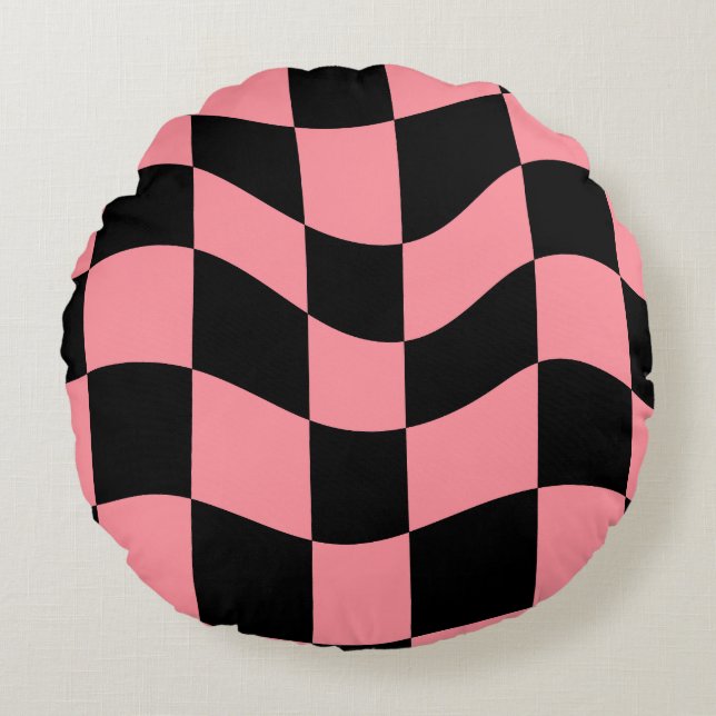 Vriden schackbräde kastkudde - Trippig rosa och Rund Kudde (Framsidan)