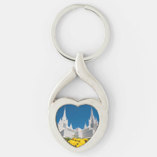 Vridet hjärtametallKeychain San Diego tempel Twisted Heart Silverfärgad Nyckelring