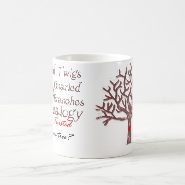 Vridet ris på den Gnarled grensläktforskningmuggen Kaffemugg (Center)