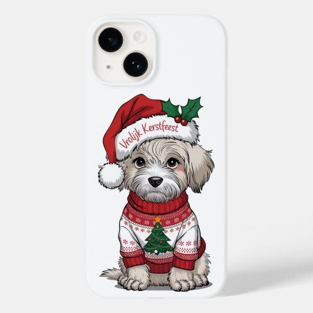 Vrolijk Kerstfeest Maltipoo-julkort (Baksida)