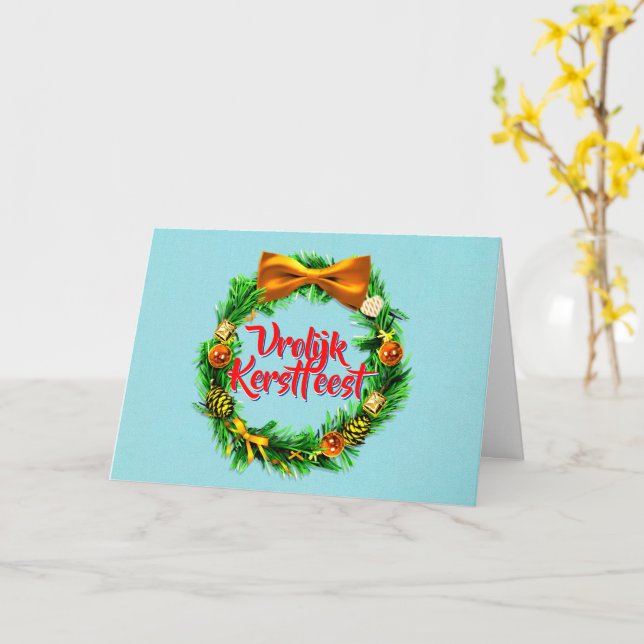 Vrolijk Kerstfest Dutch God jul Hälsning Kort (Gul blomma)
