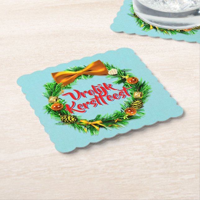 Vrolijk Kerstfest Dutch God jul Underlägg Papper (Vinklad)