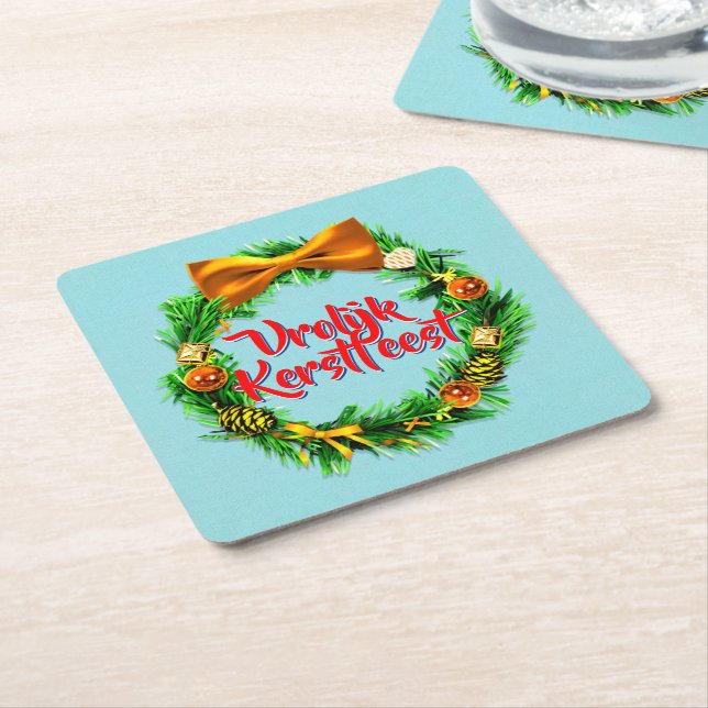 Vrolijk Kerstfest Dutch God jul Underlägg Papper Kvadrat (Vinklad)