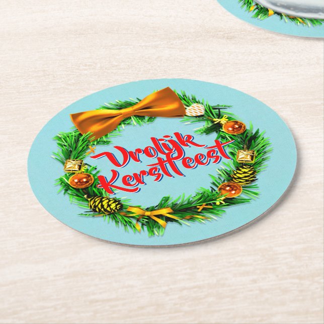 Vrolijk Kerstfest Dutch God jul Underlägg Papper Rund (Vinklad)