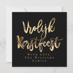 Vrolijk Kerstfest Elegant Black Guld skript Julkort
