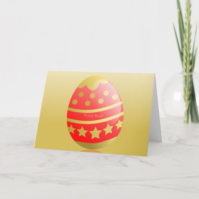 Vrolijk Pasen Dutch Glad påsk Egg Red Guld Card Helgkort (Framsida)
