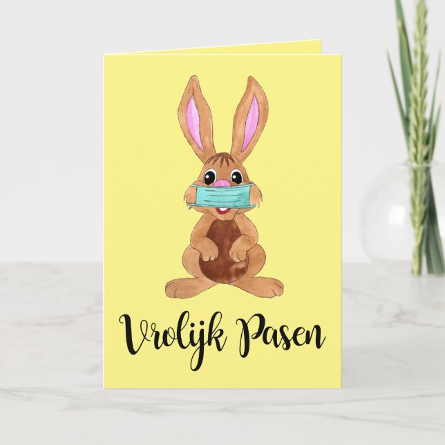 Vrolijk Pasen Dutch Påsk Ansikte maskerad Bunny Helgkort (Framsida)