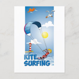Vrolijke illustratie van een kite surfer vykort