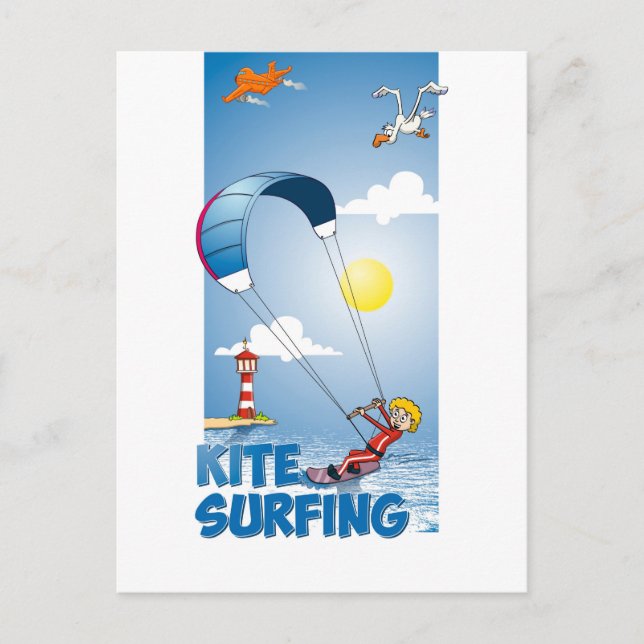 Vrolijke illustratie van een kite surfer vykort (Framsida)