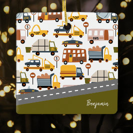 Vroom! Kar Transport Mönster Boy-jul Julgransprydnad Keramik