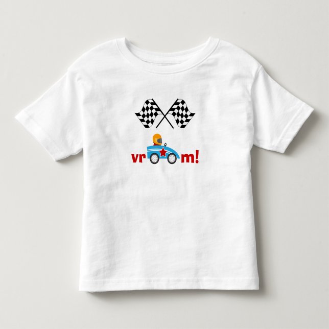 Vroom lurar tävlingbilen och den rutiga flaggor tee (Framsida)